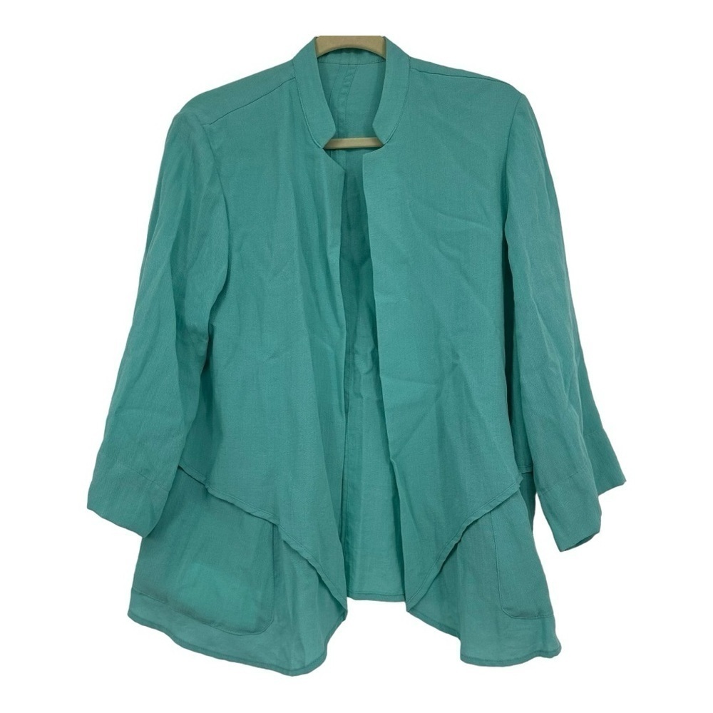Fridaze Bright Blue 100% Linen Cardigan Coastal Grandma Made in Hong Kong Medium